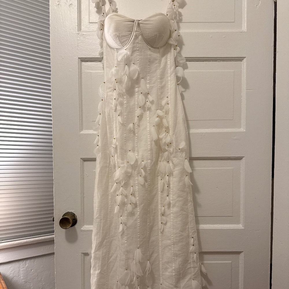 Heiress Beverly Hills WHITE CORSET PETAL LINEN MAXI DRESS